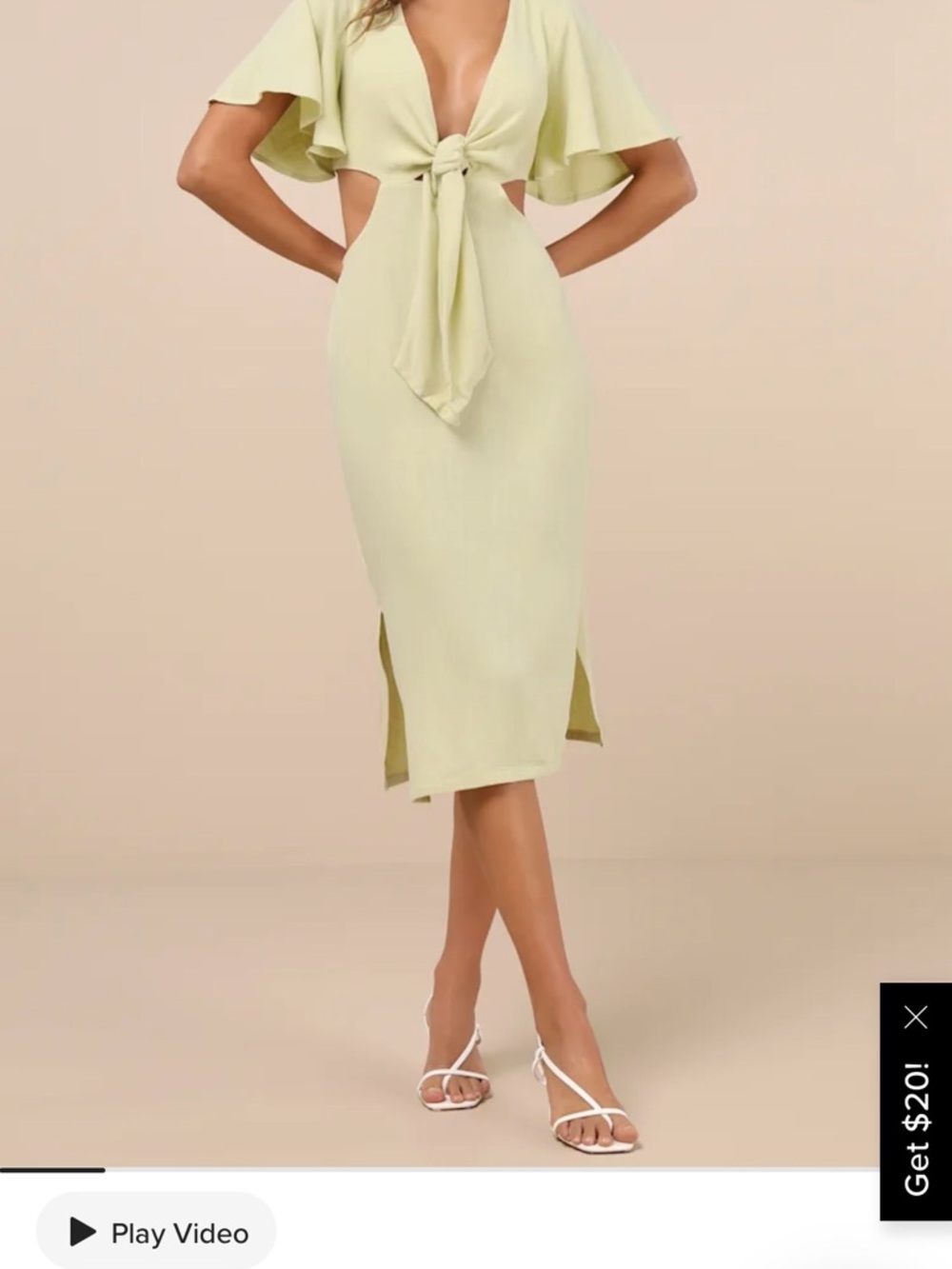 Lulu's Pale Yellow Tie-Front Cutout Midi Dress